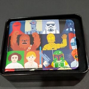 Star Wars characters‎ printed bifold wallet new in black star wars tin case new